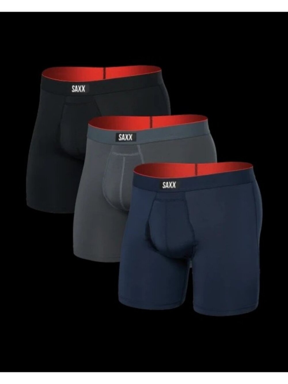 SAXX Multi-Sport Mesh Performance 6" Boxer Briefs 3PK L Navy Black Turbulent NOB
